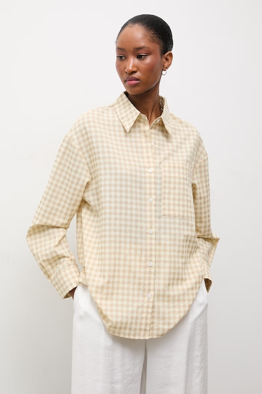 Πουκάμισο με προσθήκη λινού Answear.LAB μπεζ E26-37.fjk