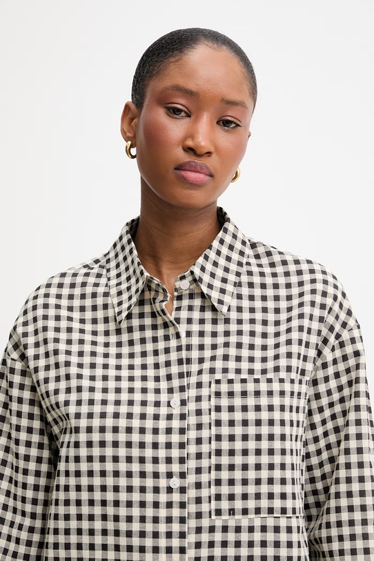 Πουκάμισο με προσθήκη λινού Answear.LAB μαύρο E26-37.fjk