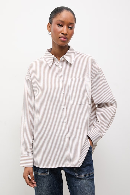 Answear.LAB koszula z dodatkiem lnu klasyczny brązowy A25-61.fjk