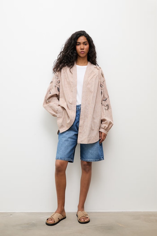 Answear.LAB marynarka damska z lnem WS26-KMD001 beżowy WS26