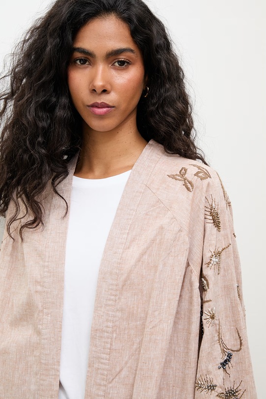 Answear.LAB marynarka damska z lnem beżowy WS26-KMD001