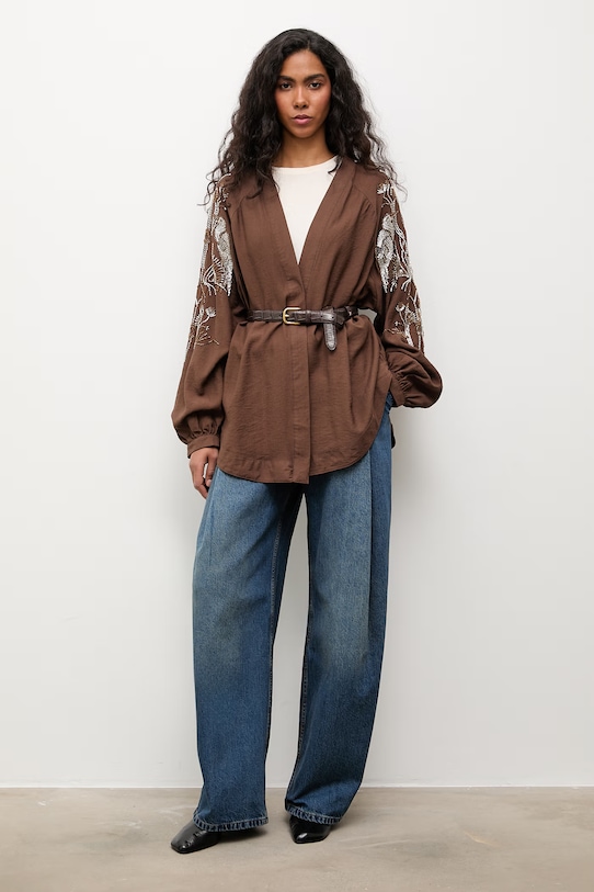 Answear.LAB marynarka damska z wiskozy WS26-KMD002 brązowy WS26