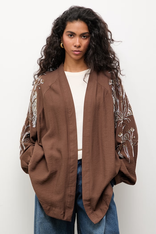 Answear.LAB marynarka damska z wiskozy brązowy WS26-KMD002