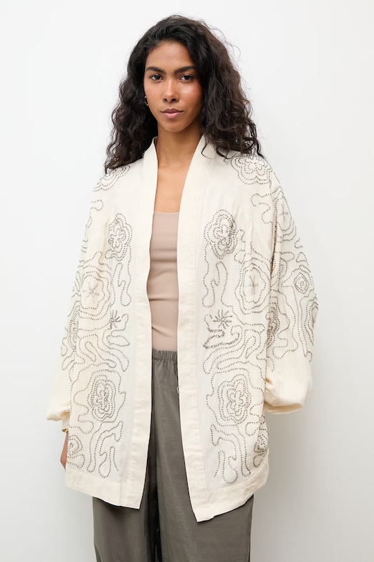 Answear.LAB marynarka damska z lnem beżowy WS26-KMD004