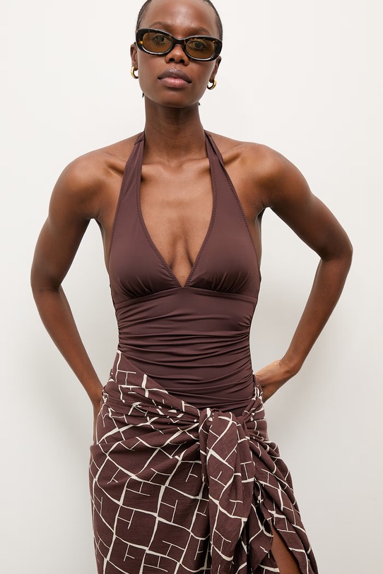 Answear.LAB jednoczęściowy strój kąpielowy bez fiszbinów brązowy WS26-KSD013