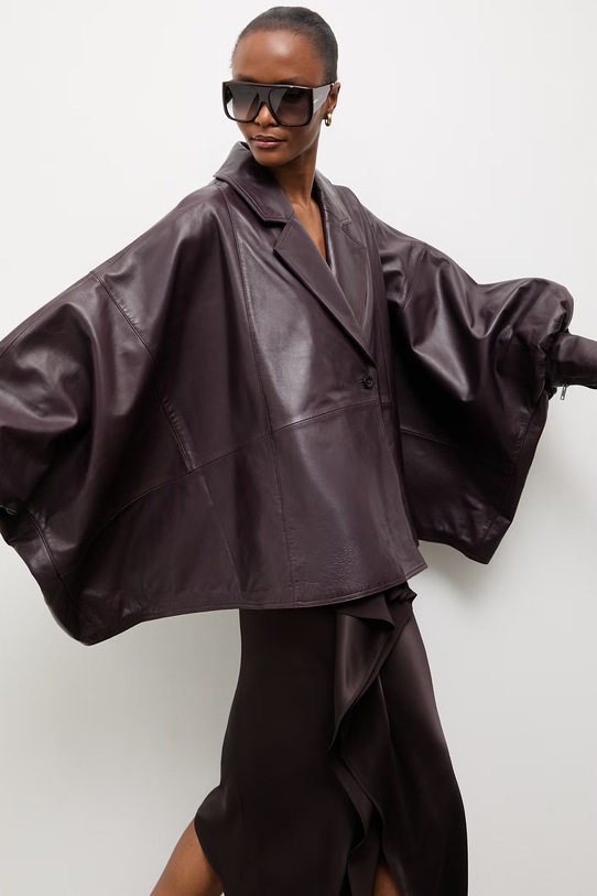 Answear.LAB kurtka oversize damska skórzana z kolekcji Unscripted WS26-KUD024 bordowy WS26