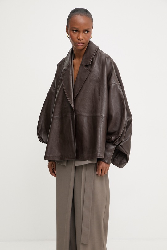 Answear.LAB kurtka oversize damska skórzana z kolekcji Unscripted WS26-KUD024 brązowy WS26