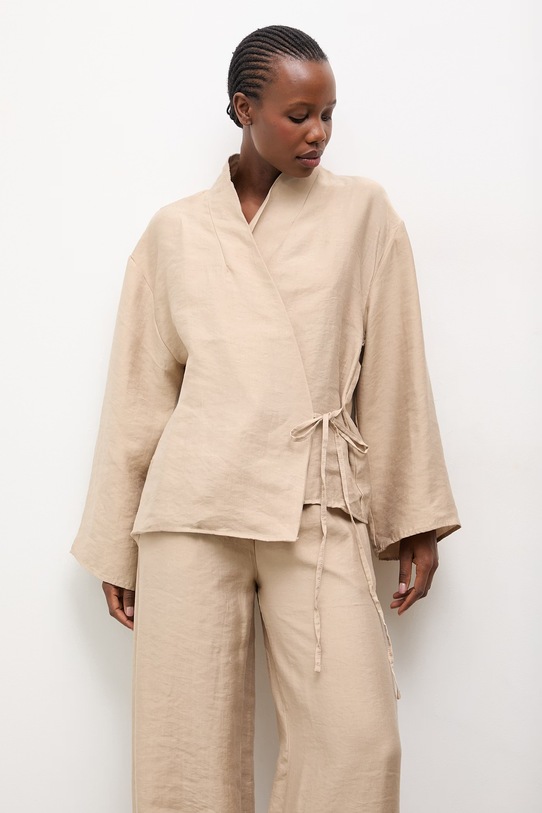 Answear.LAB marynarka damska z lyocellem tkanina beżowy WS26-KZD006
