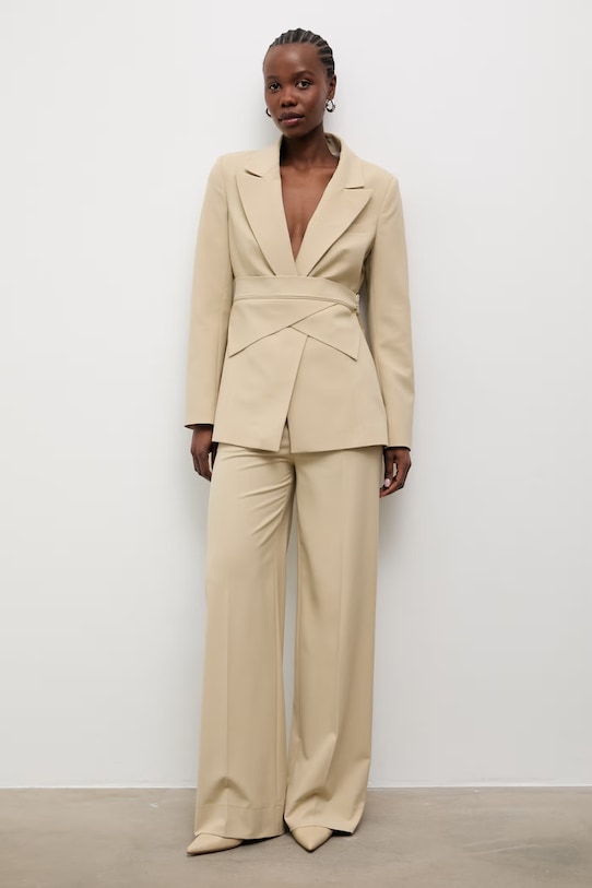 Answear.LAB marynarka garniturowa damska z wiskozą CK0890 beżowy WS26