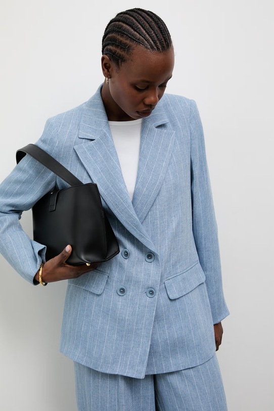 Answear.LAB marynarka dwurzędowa damska z dodatkiem lnu niebieski m.08611.hak