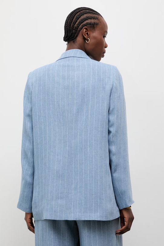 Odzież Answear.LAB marynarka dwurzędowa damska z dodatkiem lnu m.08611.hak niebieski