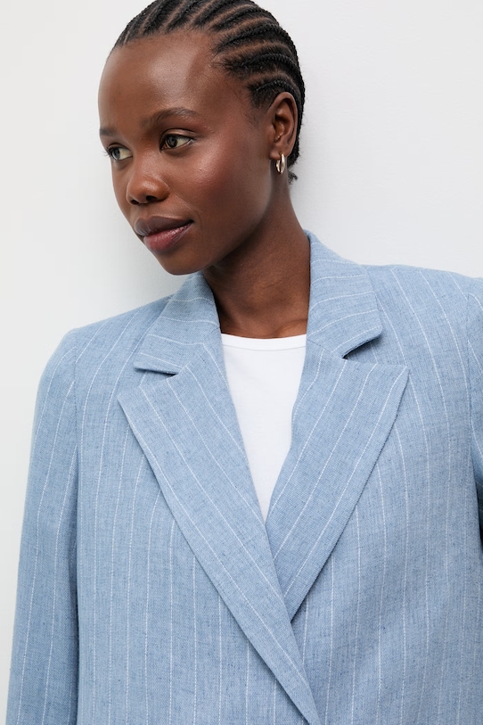 Answear.LAB marynarka dwurzędowa damska z dodatkiem lnu niebieski m.08611.hak