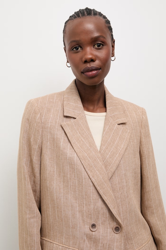 Answear.LAB marynarka dwurzędowa damska z dodatkiem lnu beżowy m.08611.hak