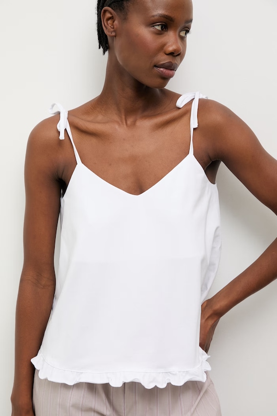 Answear.LAB piżama dwuczęściowa damska z bawełną biały top + dół paski brązowy WS26