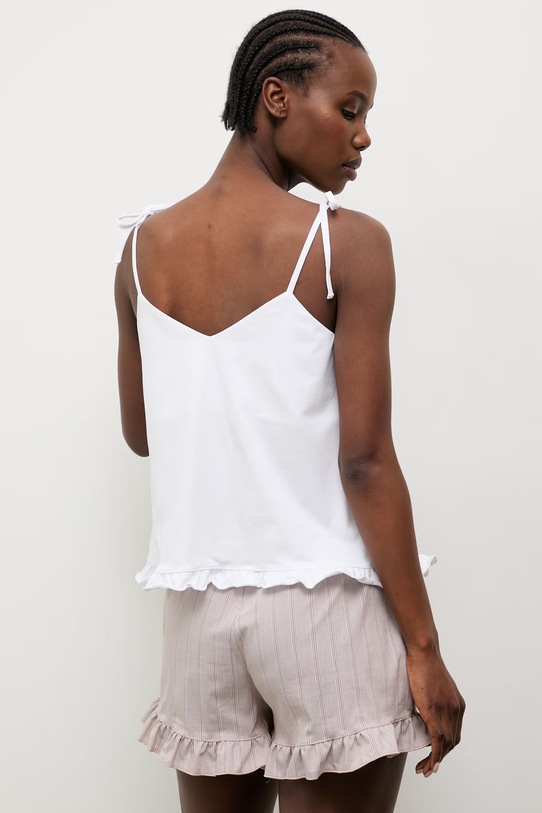 Answear.LAB piżama dwuczęściowa damska z bawełną brązowy biały top + dół paski