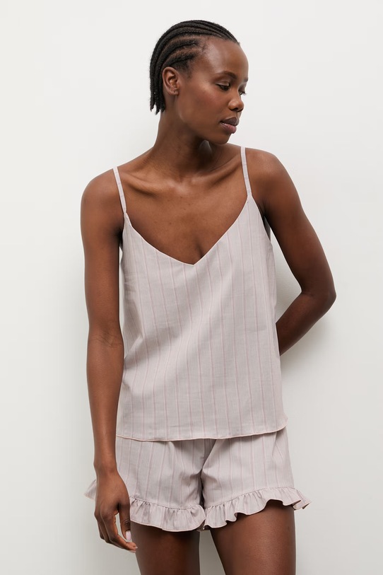 Answear.LAB dvoudílné pyžamo dámské s bavlnou hnědá total set paski brąz