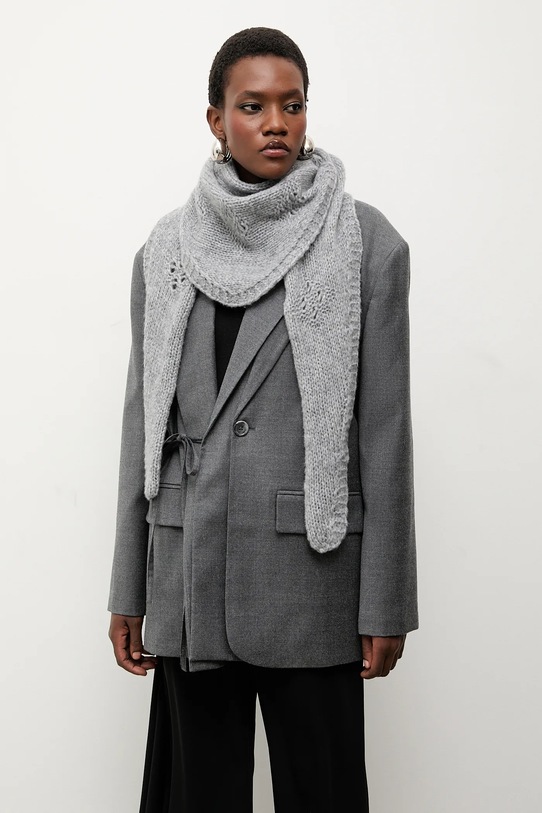 Answear.LAB szalik z wełną dzianina szary WS26-SAD000