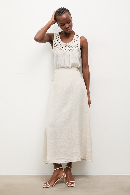Answear.LAB spódnica lniana WS26-SDD006 beżowy WS26
