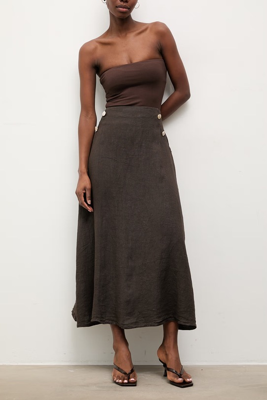 Answear.LAB spódnica lniana brązowy WS26-SDD006