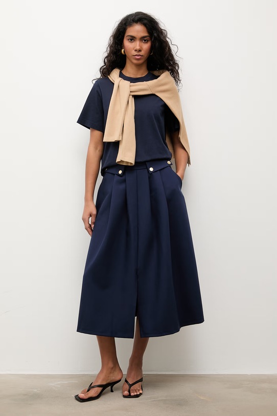 Answear.LAB spódnica z elastanem granatowy WS26-SDD014