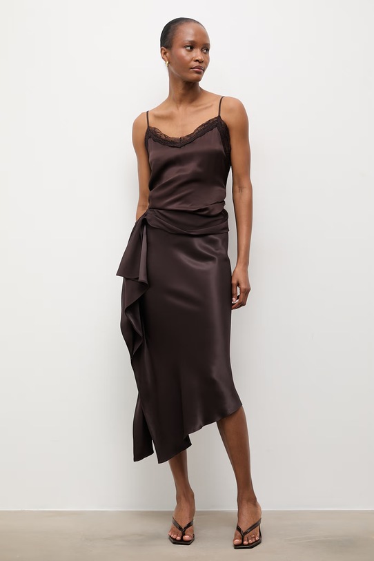 Answear.LAB spódnica asymetryczna brązowy WS26-SDD019