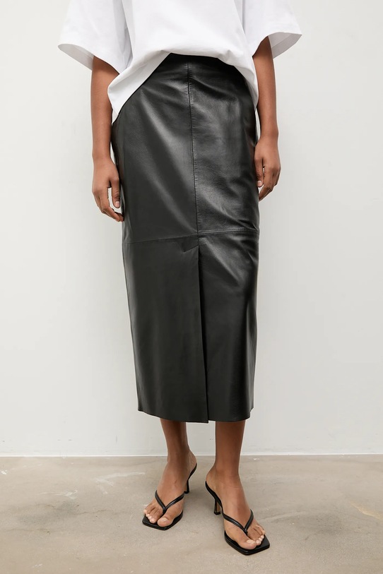 Odzież Answear.LAB spódnica z rozcięciem skórzana . czarny