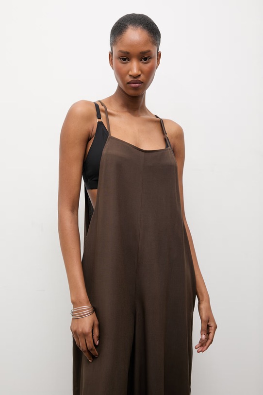 Answear.LAB kombinezon z domieszką lnu brązowy Q1033.hak