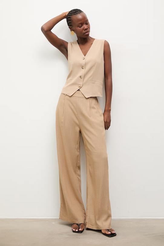 Answear.LAB spodnie damskie z lnem DB3702.hak brązowy WS26