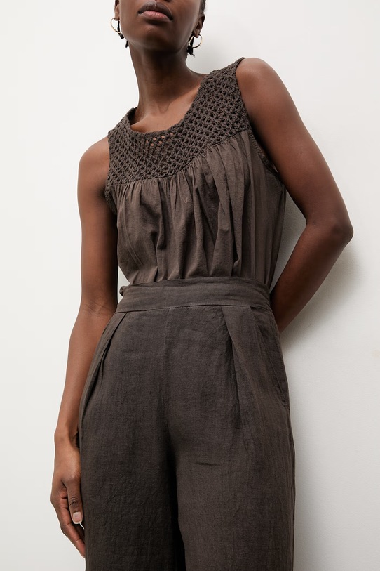 Answear.LAB spodnie damskie lniane brązowy WS26-SPD009