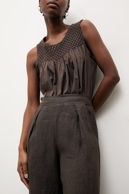 Answear.LAB spodnie damskie lniane brązowy WS26-SPD009