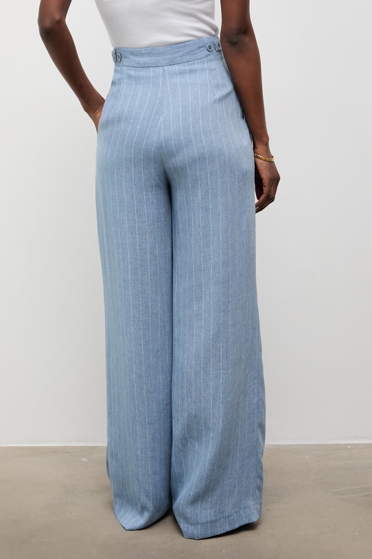 Oblečenie Answear.LAB nohavice palazzo dámske s prímesou ľanu WS26-SPD017 modrá