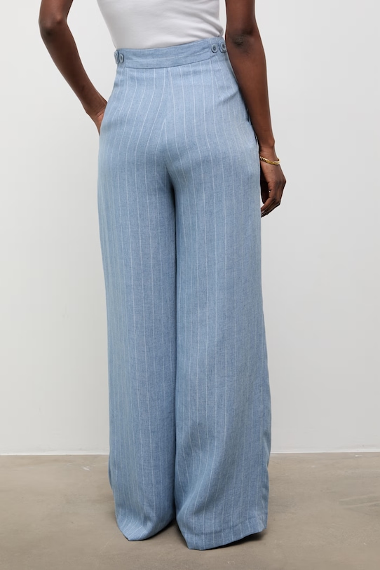 Oblečenie Answear.LAB nohavice palazzo dámske s prímesou ľanu WS26-SPD017 modrá