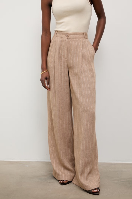 Answear.LAB штани-палаццо жіночі з додаванням льону дрібний узор бежевий WS26-SPD017