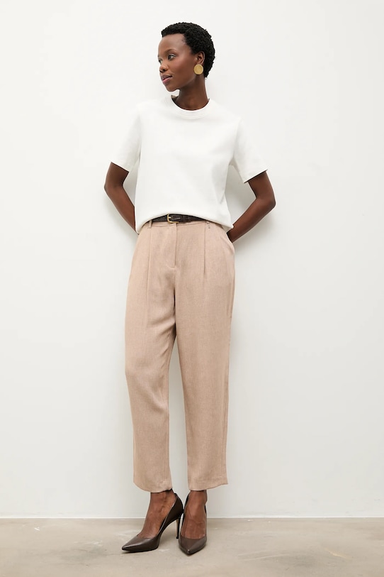 Answear.LAB pantaloni con lino melange beige m.08501.hak