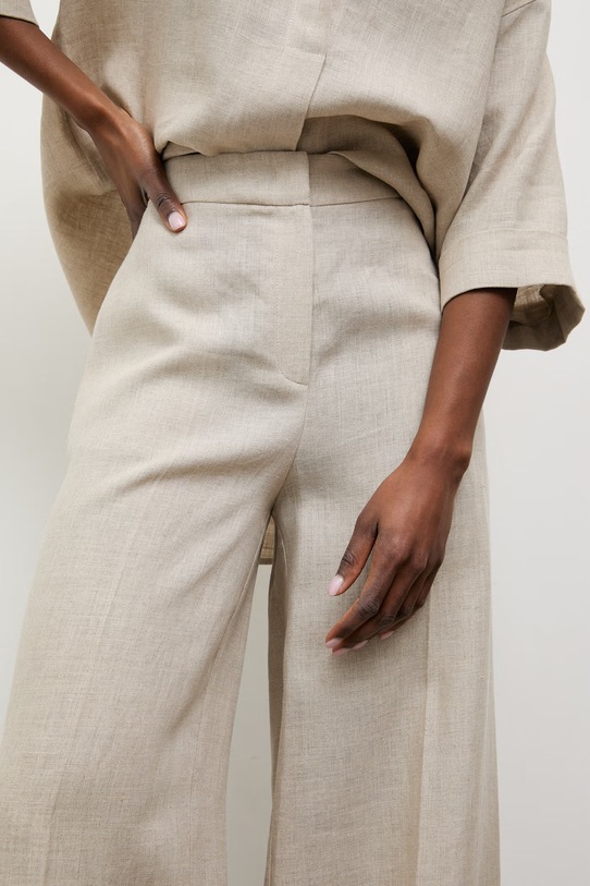 Answear.LAB spodnie damskie lniane beżowy PN1595