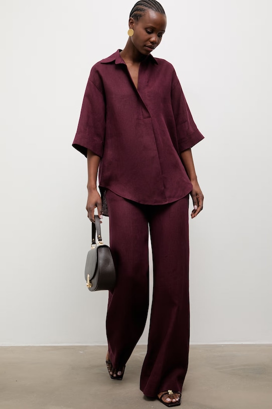 Answear.LAB брюки для женщин из льна PN1595 бордо WS26