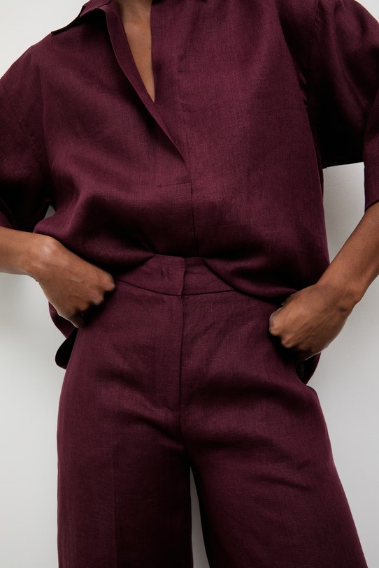 Answear.LAB spodnie damskie lniane bordowy PN1595