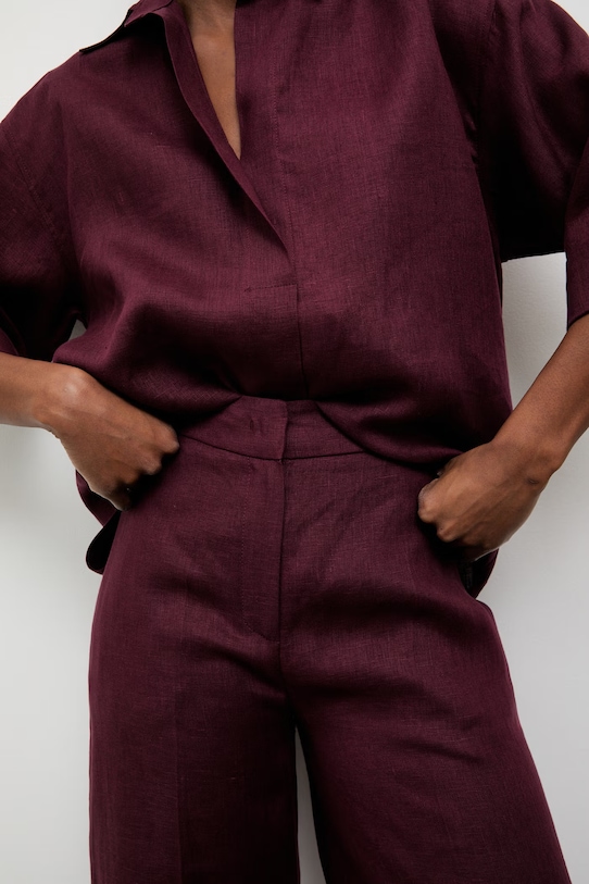 Answear.LAB брюки для женщин из льна бордо PN1595