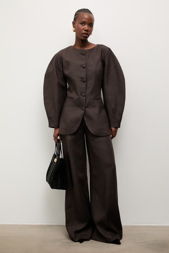 Answear.LAB spodnie damskie lniane PN1595 brązowy WS26