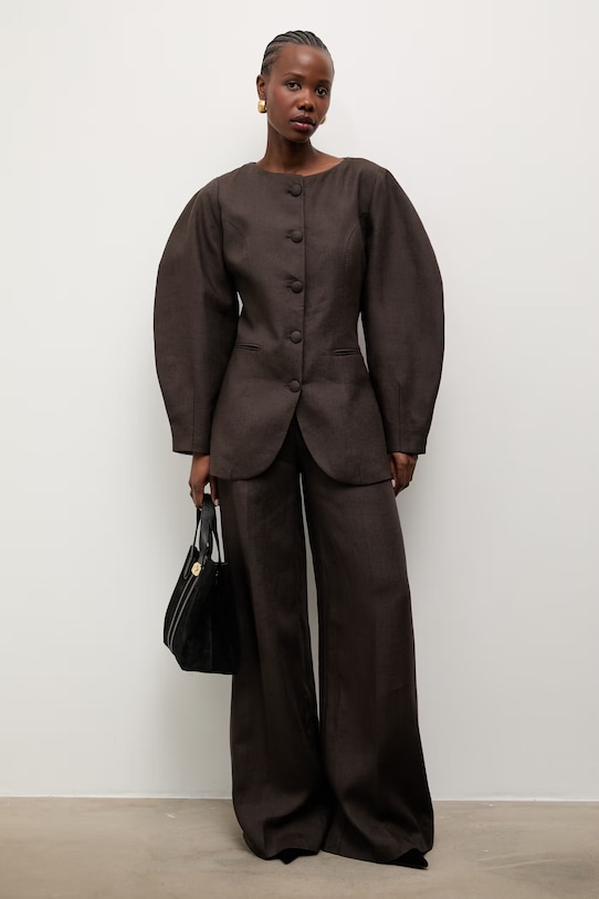 Answear.LAB spodnie damskie lniane PN1595 brązowy WS26