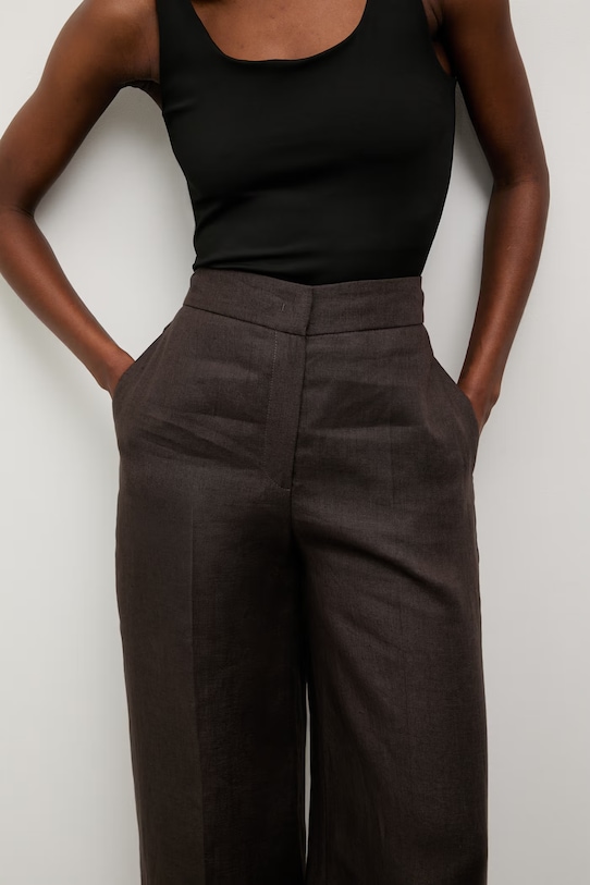 Answear.LAB spodnie damskie lniane brązowy PN1595