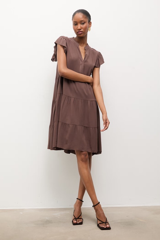 Odzież Answear.LAB sukienka z dodatkiem lnu ZY969.hak brązowy