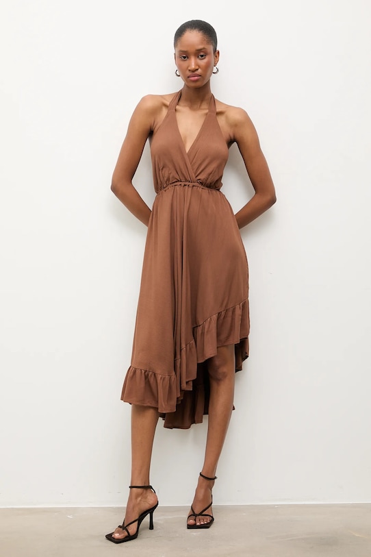 Φόρεμα από βισκόζη Answear.LAB Myconos.hak καφέ WS26