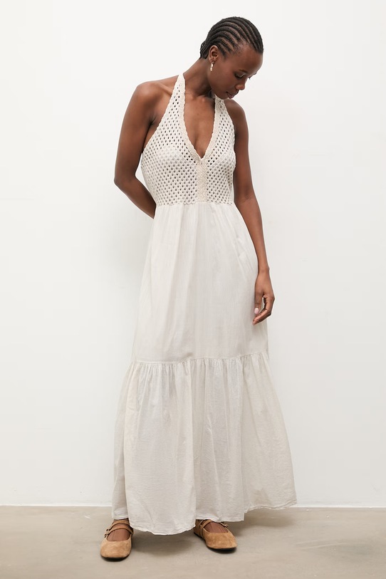 Answear.LAB sukienka babydoll bawełniana beżowy WS26-SUD034