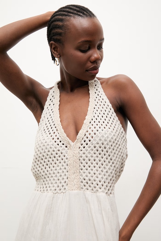 Answear.LAB sukienka babydoll bawełniana beżowy WS26-SUD034