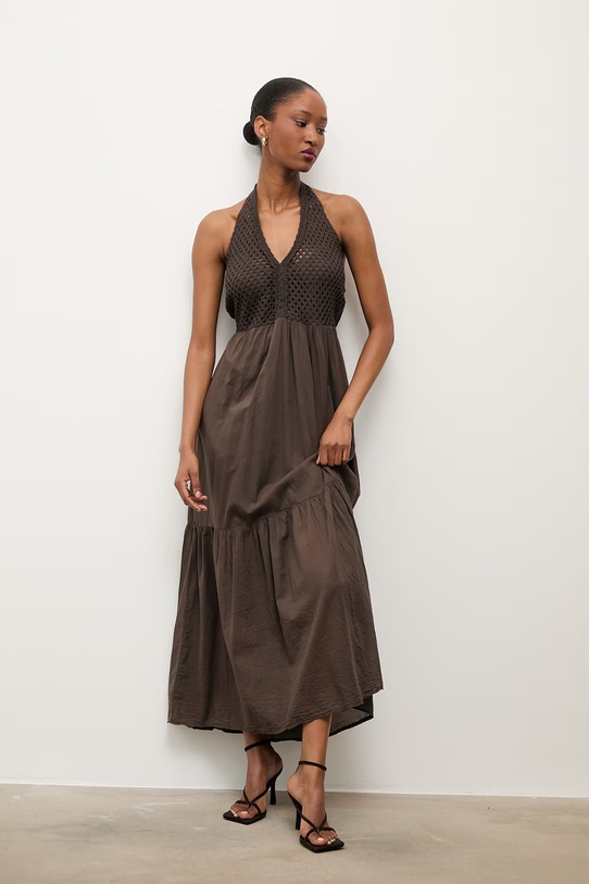 Answear.LAB sukienka babydoll bawełniana brązowy WS26-SUD034