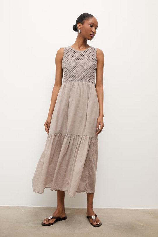 Answear.LAB sukienka babydoll beżowy WS26-SUD035