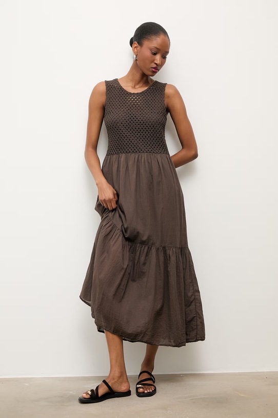 Answear.LAB sukienka babydoll brązowy WS26-SUD035