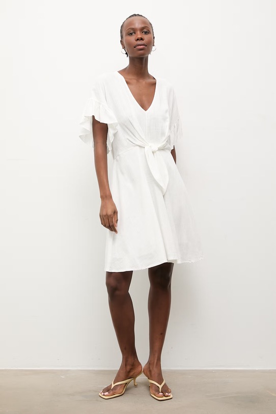 Answear.LAB sukienka letnia z lnem WS26-SUD037 biały WS26