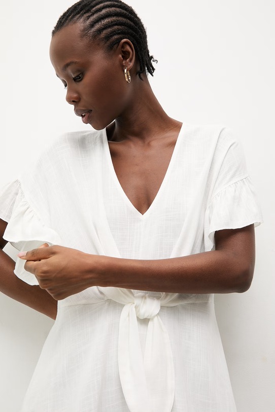 Answear.LAB sukienka letnia z lnem biały WS26-SUD037